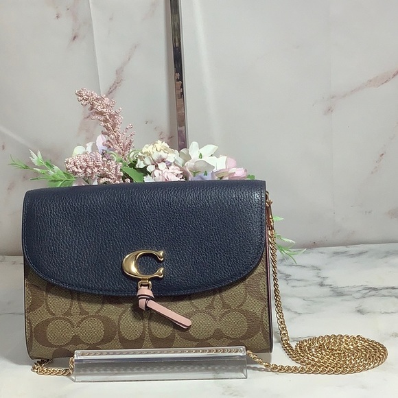 NWT Coach Khaki Midnight Signature Print Chain Crossbody - Picture 2 of 8